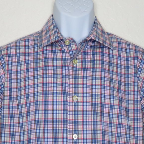 Egara* Men's Long Sleeve Button Down Curved Hem‎ Plaid Dress Shirt ~ Size Large - Picture 10 of 11
